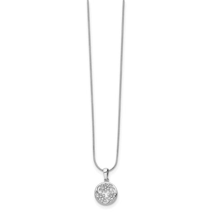 Sterling Silver White Ice Rhodium-Plated 18 Inch Diamond Flower Necklace With 2 Extender