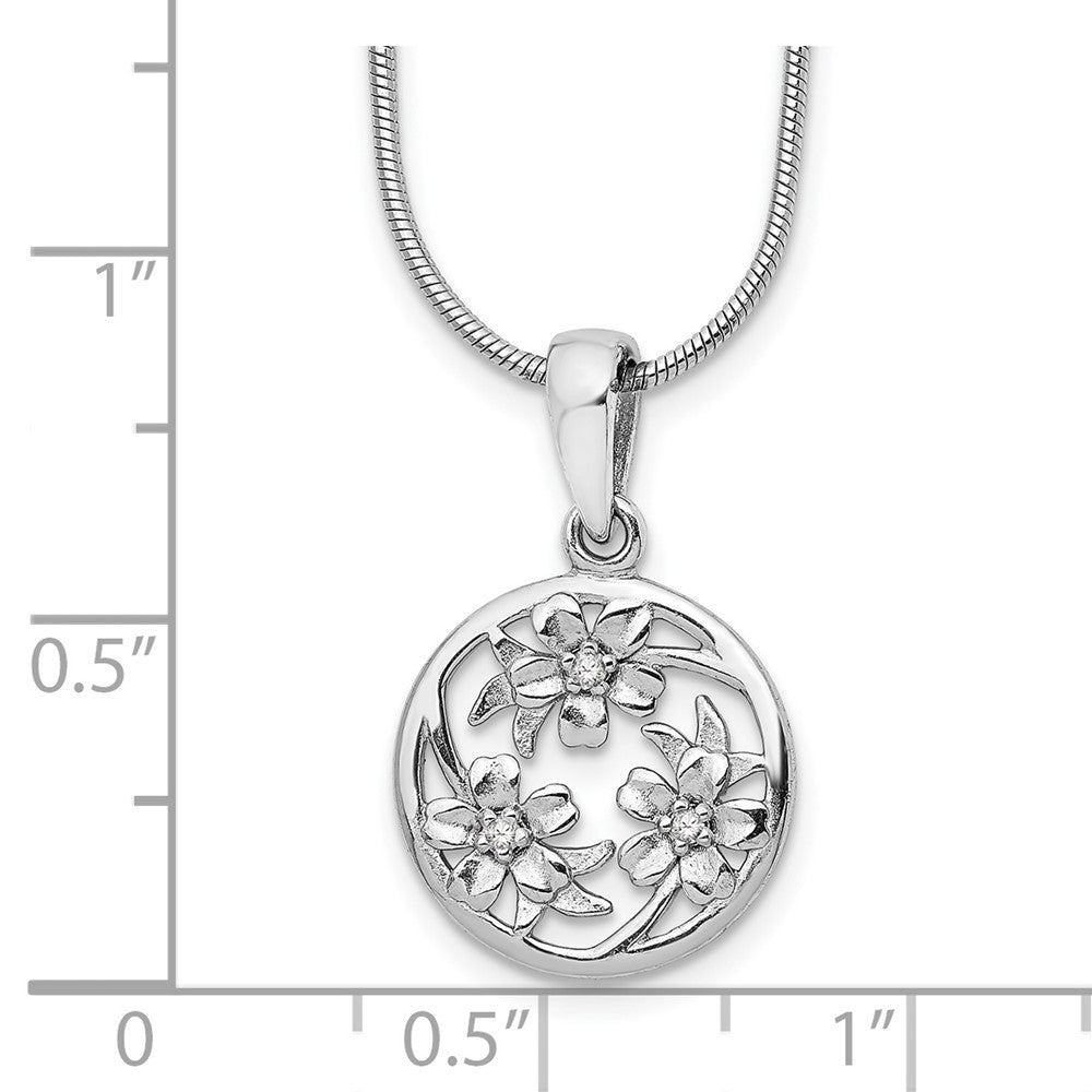 Sterling Silver White Ice Rhodium-Plated 18 Inch Diamond Flower Necklace With 2 Extender