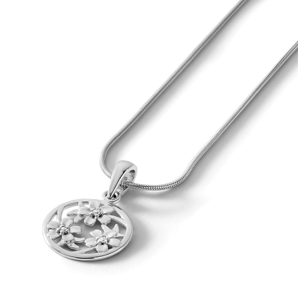 Sterling Silver White Ice Rhodium-Plated 18 Inch Diamond Flower Necklace With 2 Extender