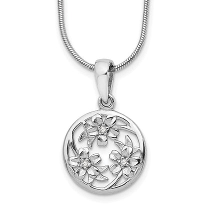 Sterling Silver White Ice Rhodium-Plated 18 Inch Diamond Flower Necklace With 2 Extender