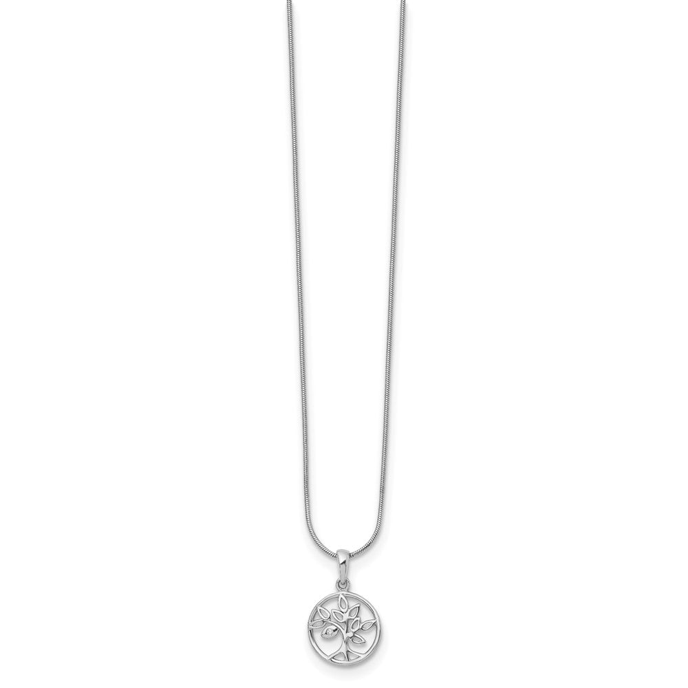 Sterling Silver White Ice Rhodium-Plated 18 Inch Diamond Tree Necklace With 2 Extender