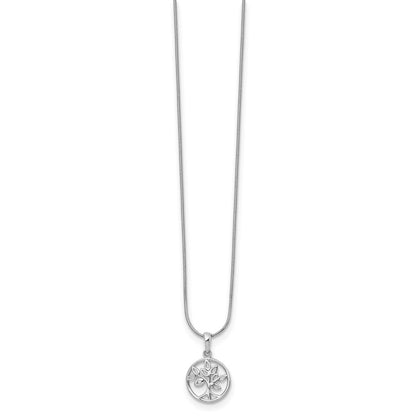 Sterling Silver White Ice Rhodium-Plated 18 Inch Diamond Tree Necklace With 2 Extender