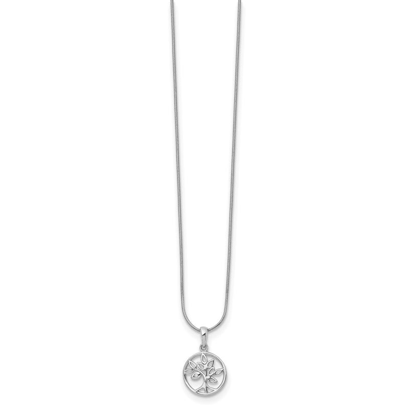 Sterling Silver White Ice Rhodium-Plated 18 Inch Diamond Tree Necklace With 2 Extender