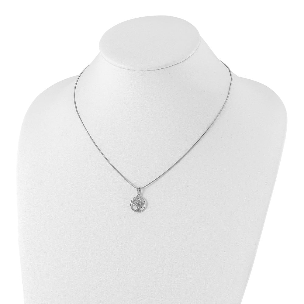Sterling Silver White Ice Rhodium-Plated 18 Inch Diamond Tree Necklace With 2 Extender