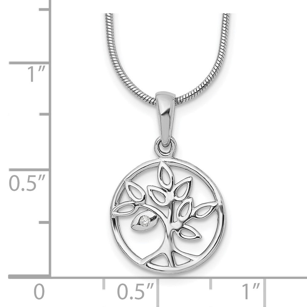 Sterling Silver White Ice Rhodium-Plated 18 Inch Diamond Tree Necklace With 2 Extender