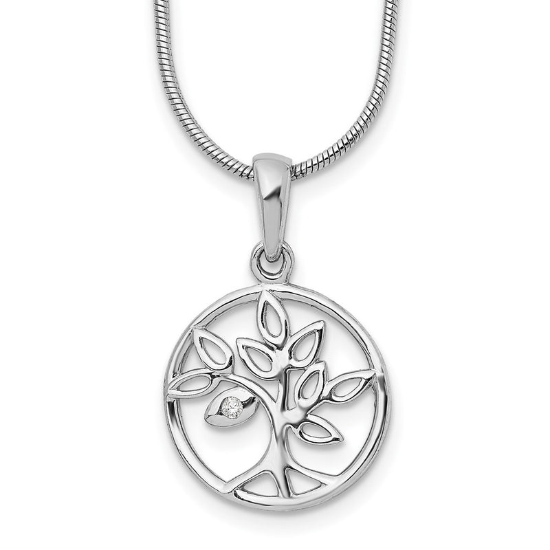 Sterling Silver White Ice Rhodium-Plated 18 Inch Diamond Tree Necklace With 2 Extender