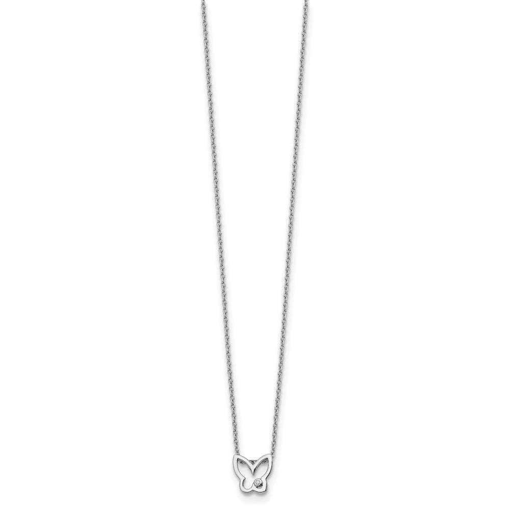 Sterling Silver White Ice Rhodium-Plated 18 Inch Diamond Butterfly Necklace With 2 Extender
