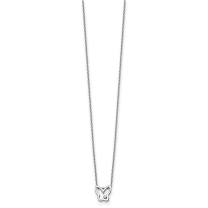 Sterling Silver White Ice Rhodium-Plated 18 Inch Diamond Butterfly Necklace With 2 Extender