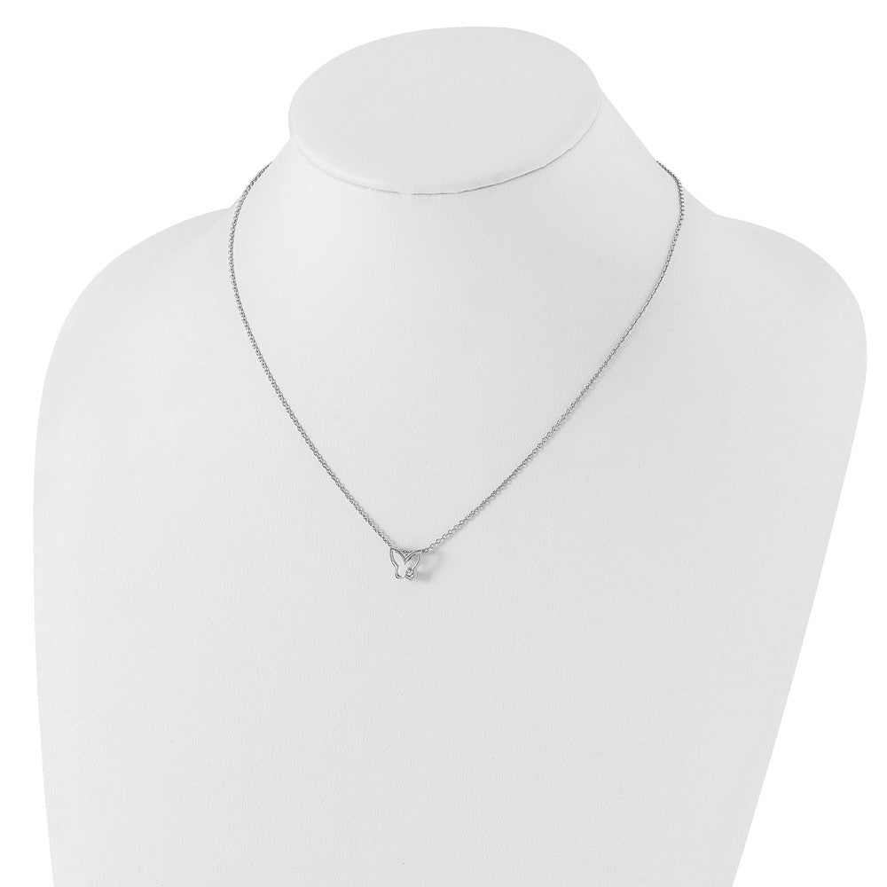 Sterling Silver White Ice Rhodium-Plated 18 Inch Diamond Butterfly Necklace With 2 Extender