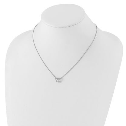 Sterling Silver White Ice Rhodium-Plated 18 Inch Diamond Butterfly Necklace With 2 Extender
