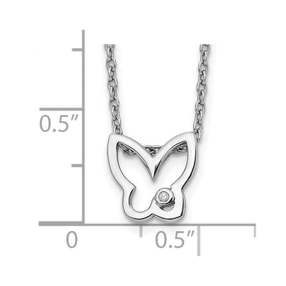 Sterling Silver White Ice Rhodium-Plated 18 Inch Diamond Butterfly Necklace With 2 Extender