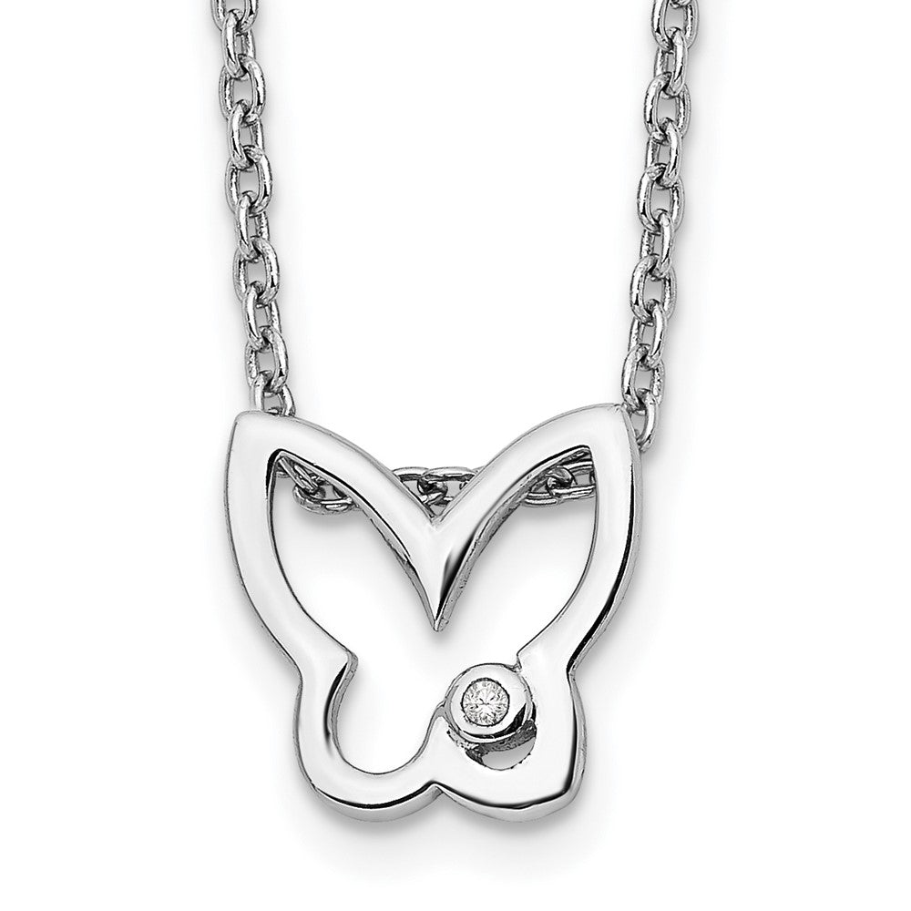 Sterling Silver White Ice Rhodium-Plated 18 Inch Diamond Butterfly Necklace With 2 Extender