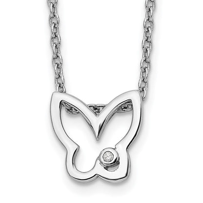 Sterling Silver White Ice Rhodium-Plated 18 Inch Diamond Butterfly Necklace With 2 Extender