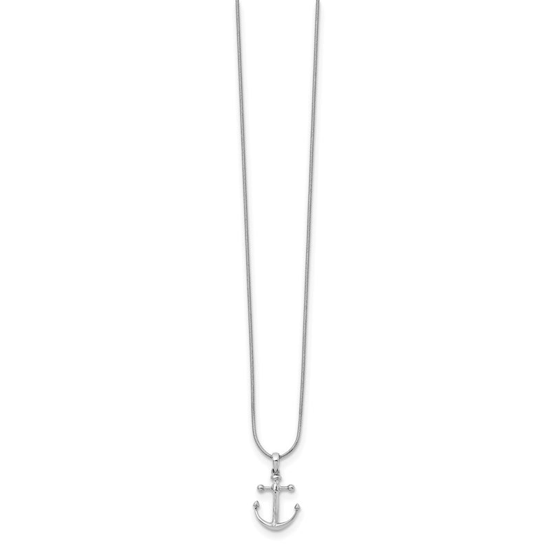 Sterling Silver White Ice Rhodium-Plated 18 Inch Diamond Anchor Necklace With 2 Extender