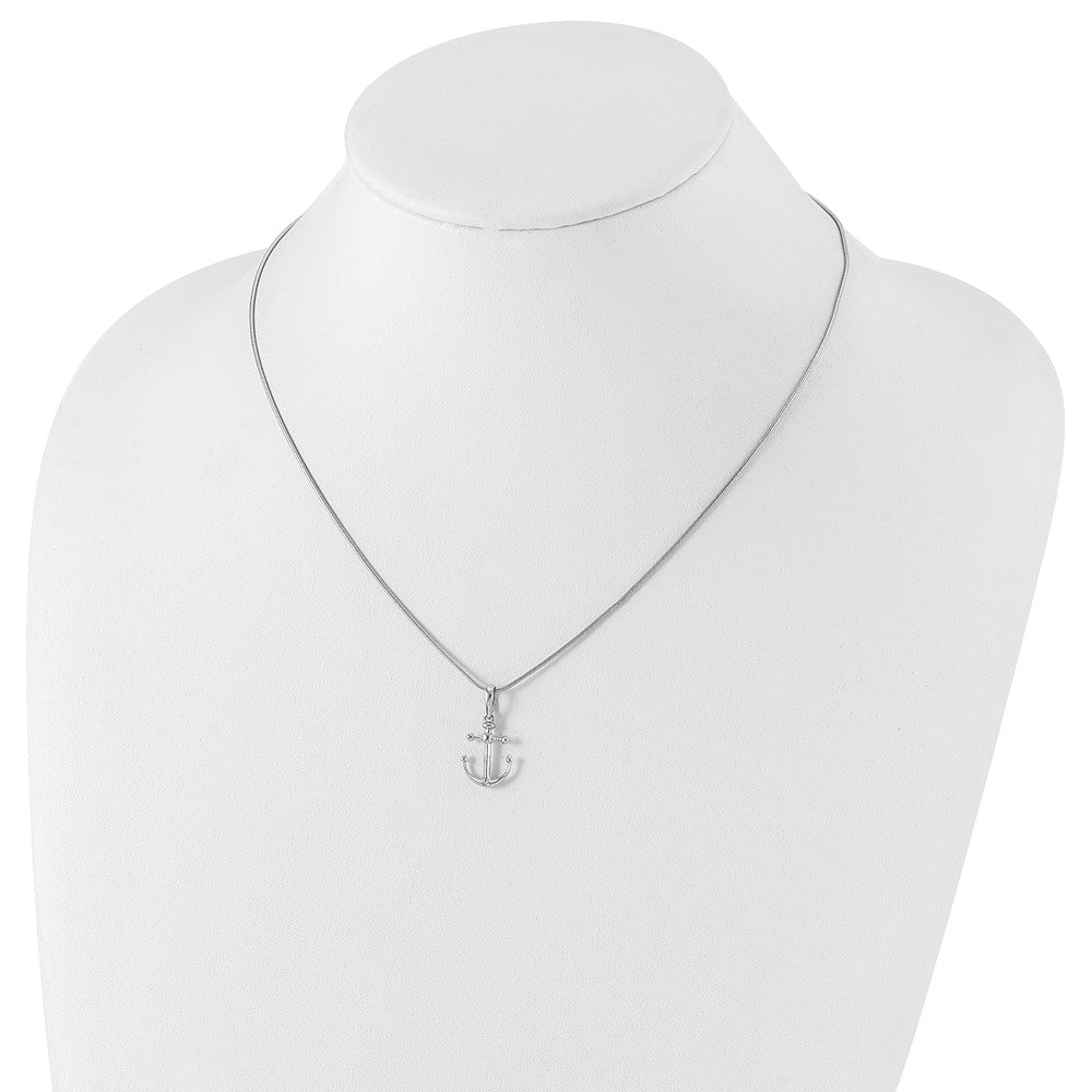 Sterling Silver White Ice Rhodium-Plated 18 Inch Diamond Anchor Necklace With 2 Extender