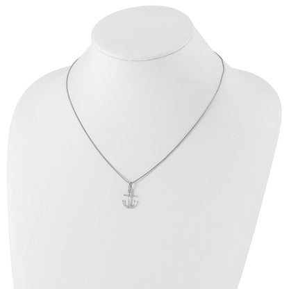 Sterling Silver White Ice Rhodium-Plated 18 Inch Diamond Anchor Necklace With 2 Extender