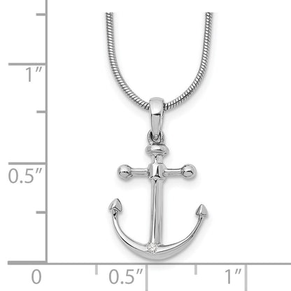 Sterling Silver White Ice Rhodium-Plated 18 Inch Diamond Anchor Necklace With 2 Extender