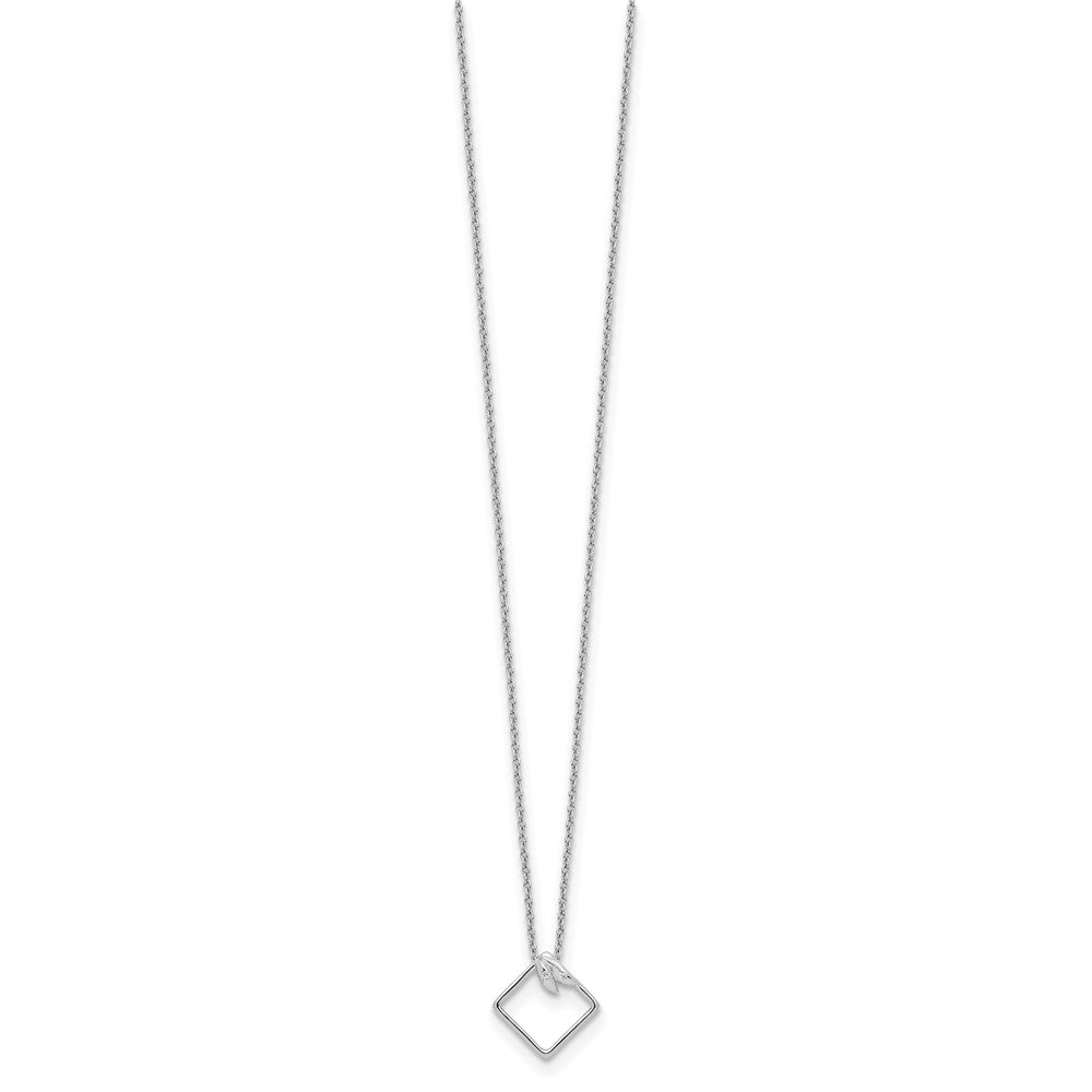 Sterling Silver White Ice Rhodium-Plated 18 Inch Open Diamond-Shaped Diamond Necklace With 2 Extender