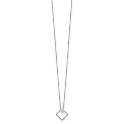 Sterling Silver White Ice Rhodium-Plated 18 Inch Open Diamond-Shaped Diamond Necklace With 2 Extender