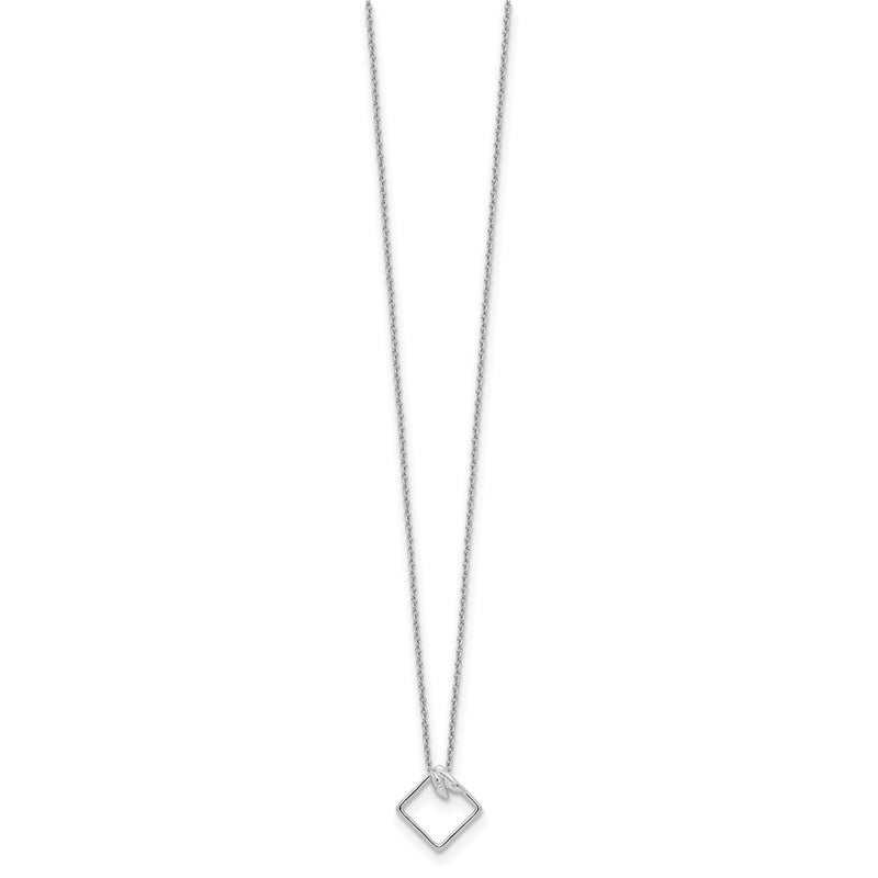 Sterling Silver White Ice Rhodium-Plated 18 Inch Open Diamond-Shaped Diamond Necklace With 2 Extender