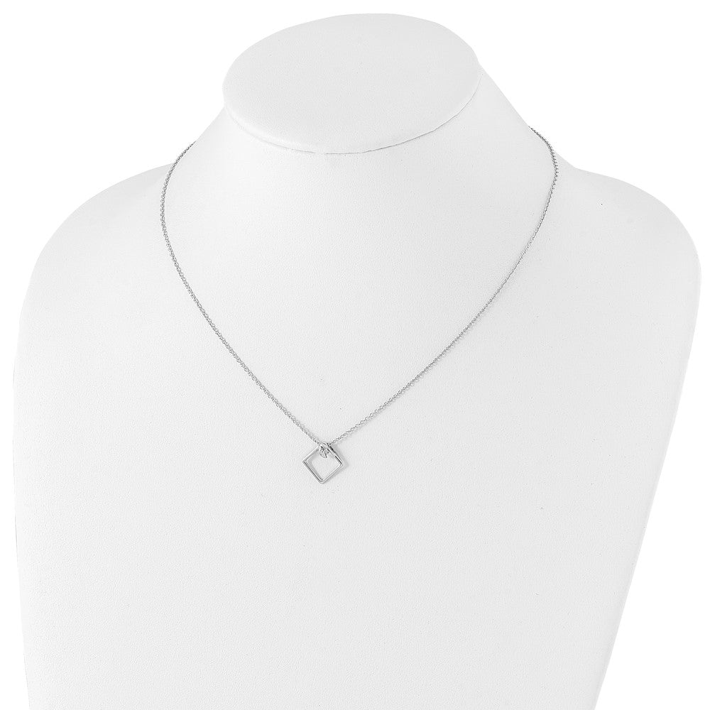 Sterling Silver White Ice Rhodium-Plated 18 Inch Open Diamond-Shaped Diamond Necklace With 2 Extender