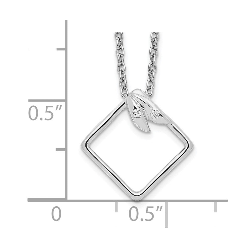 Sterling Silver White Ice Rhodium-Plated 18 Inch Open Diamond-Shaped Diamond Necklace With 2 Extender