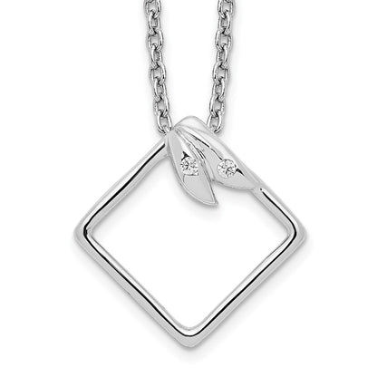 Sterling Silver White Ice Rhodium-Plated 18 Inch Open Diamond-Shaped Diamond Necklace With 2 Extender