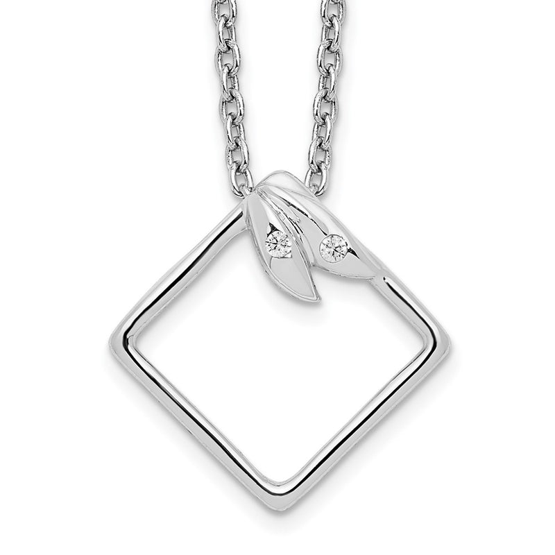 Sterling Silver White Ice Rhodium-Plated 18 Inch Open Diamond-Shaped Diamond Necklace With 2 Extender