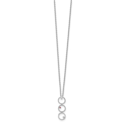 Sterling Silver White Ice Rhodium-Plated 18 Inch Diamond And Ruby Necklace With 2 Extender