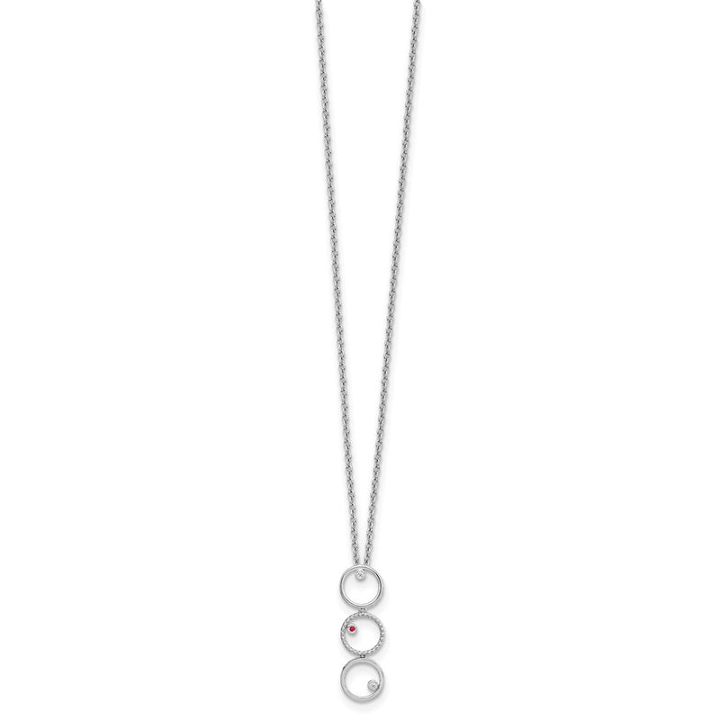 Sterling Silver White Ice Rhodium-Plated 18 Inch Diamond And Ruby Necklace With 2 Extender