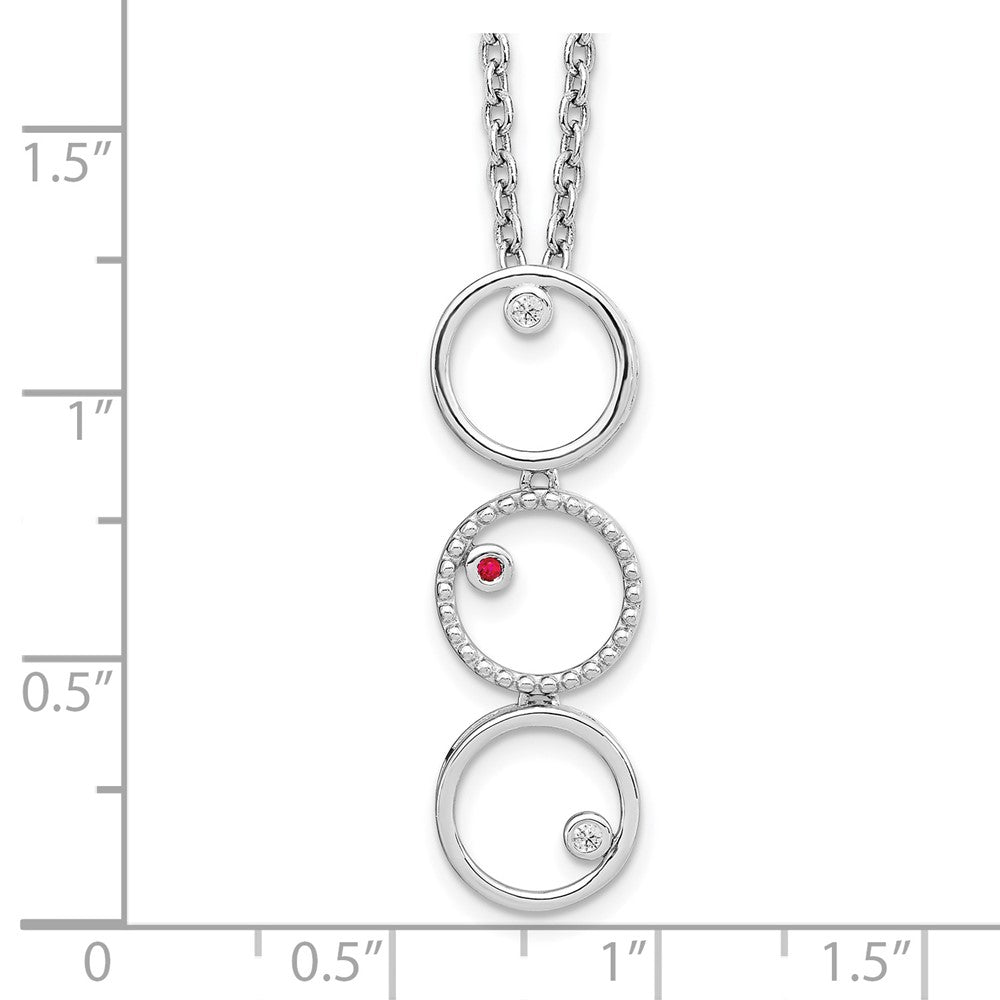 Sterling Silver White Ice Rhodium-Plated 18 Inch Diamond And Ruby Necklace With 2 Extender