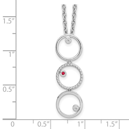 Sterling Silver White Ice Rhodium-Plated 18 Inch Diamond And Ruby Necklace With 2 Extender