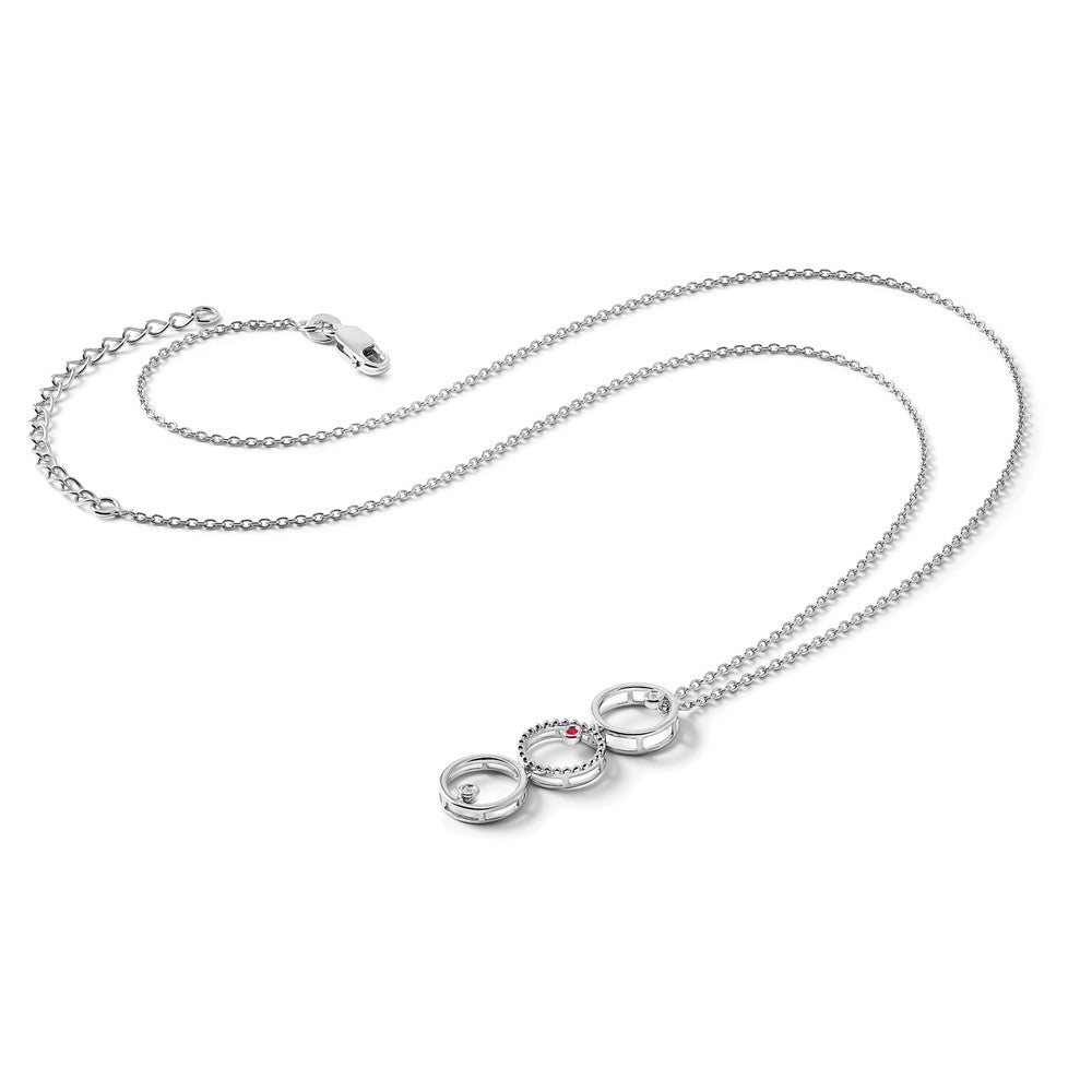 Sterling Silver White Ice Rhodium-Plated 18 Inch Diamond And Ruby Necklace With 2 Extender
