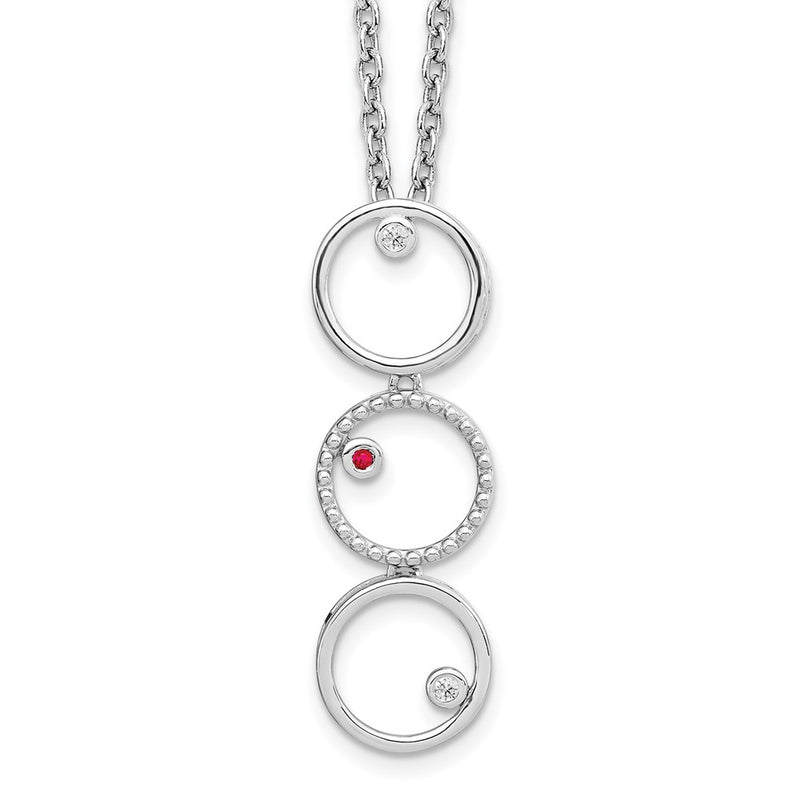 Sterling Silver White Ice Rhodium-Plated 18 Inch Diamond And Ruby Necklace With 2 Extender