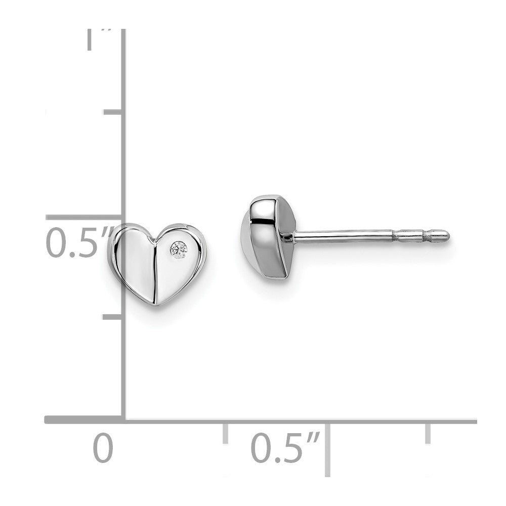 Sterling Silver White Ice Rhodium-Plated Diamond Heart Post Earrings