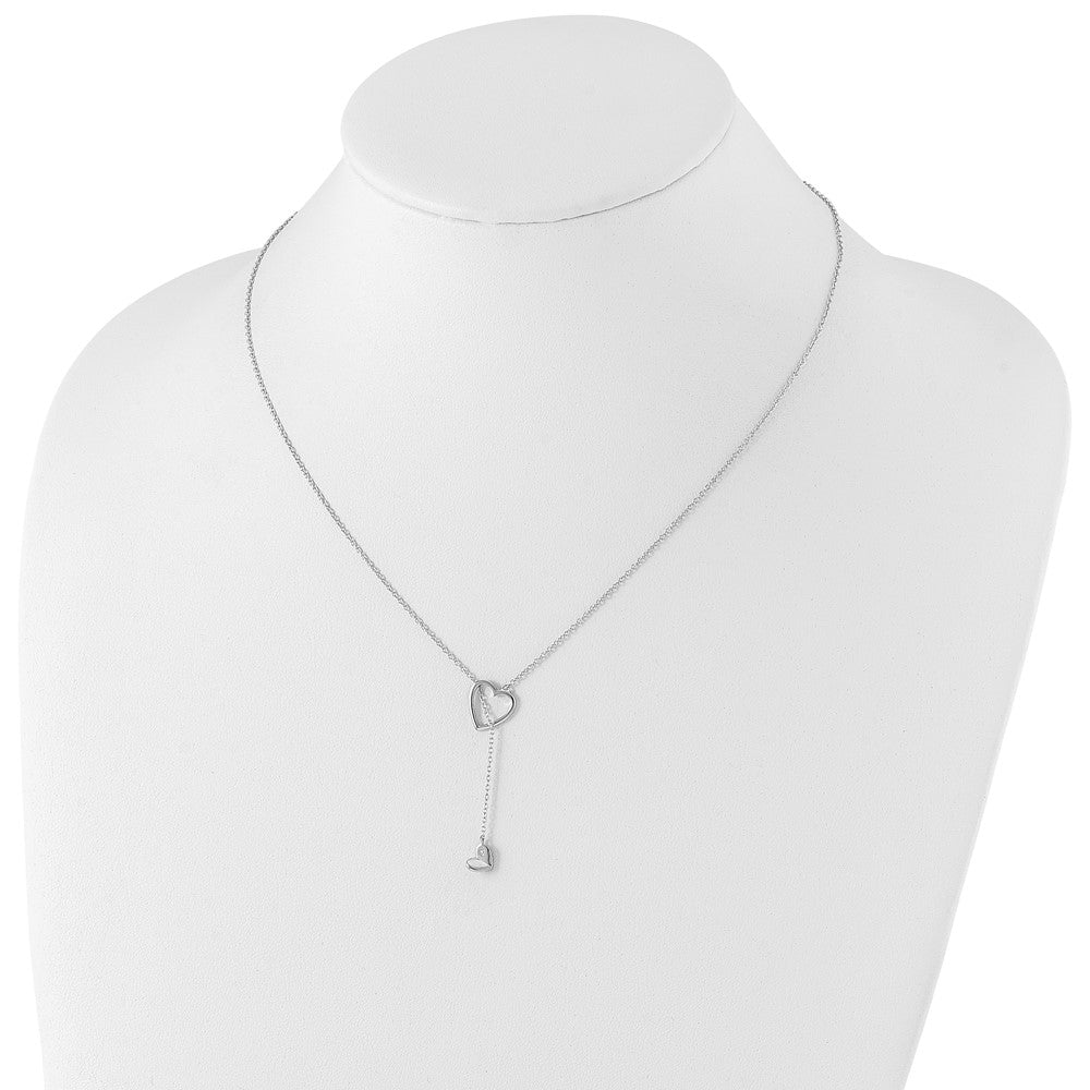 Sterling Silver White Ice Rhodium-Plated 18 Inch Diamond Heart Necklace