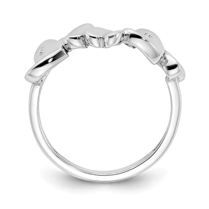 Sterling Silver White Ice Rhodium-Plated Diamond Hearts Ring