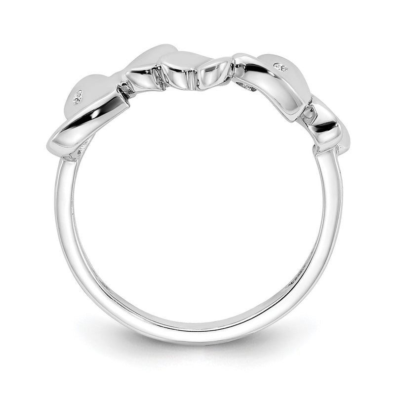 Sterling Silver White Ice Rhodium-Plated Diamond Hearts Ring