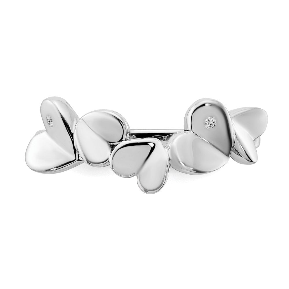 Sterling Silver White Ice Rhodium-Plated Diamond Hearts Ring