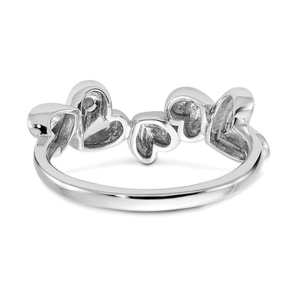 Sterling Silver White Ice Rhodium-Plated Diamond Hearts Ring