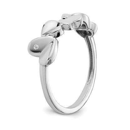 Sterling Silver White Ice Rhodium-Plated Diamond Hearts Ring