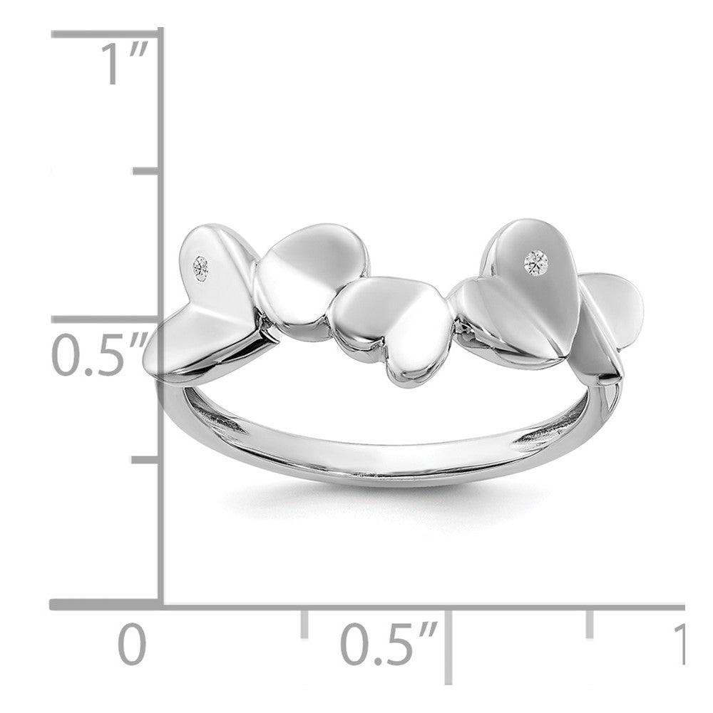 Sterling Silver White Ice Rhodium-Plated Diamond Hearts Ring