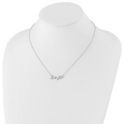 Sterling Silver White Ice Rhodium-Plated 18 Inch Diamond Heart Bar Necklace
