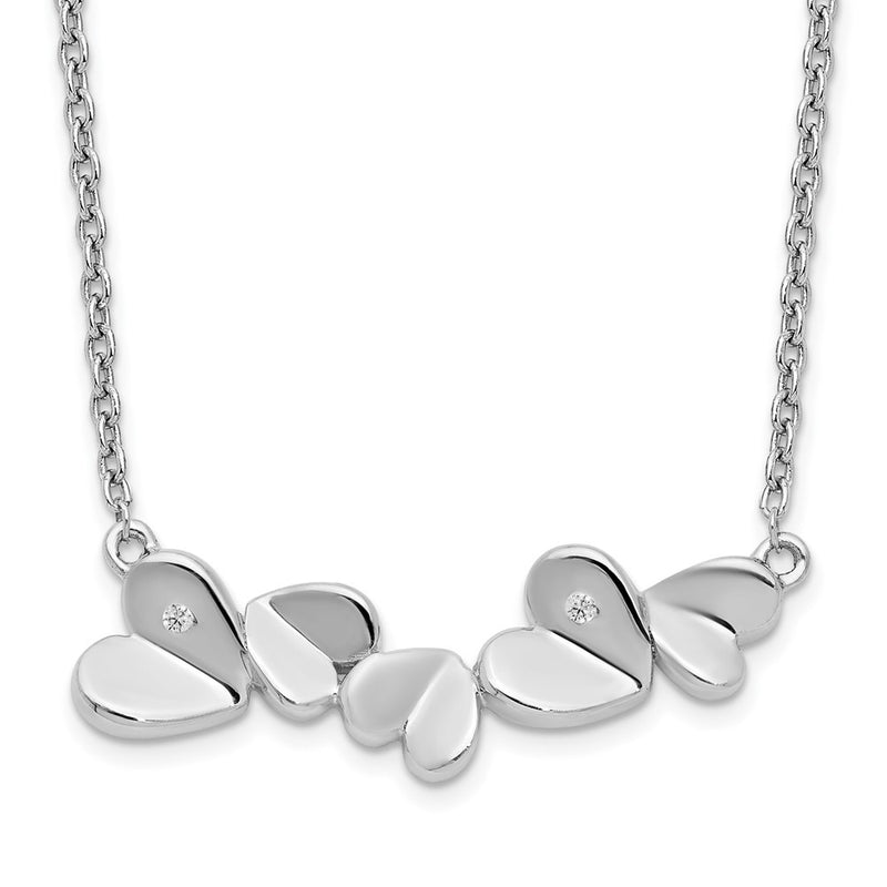 Sterling Silver White Ice Rhodium-Plated 18 Inch Diamond Heart Bar Necklace