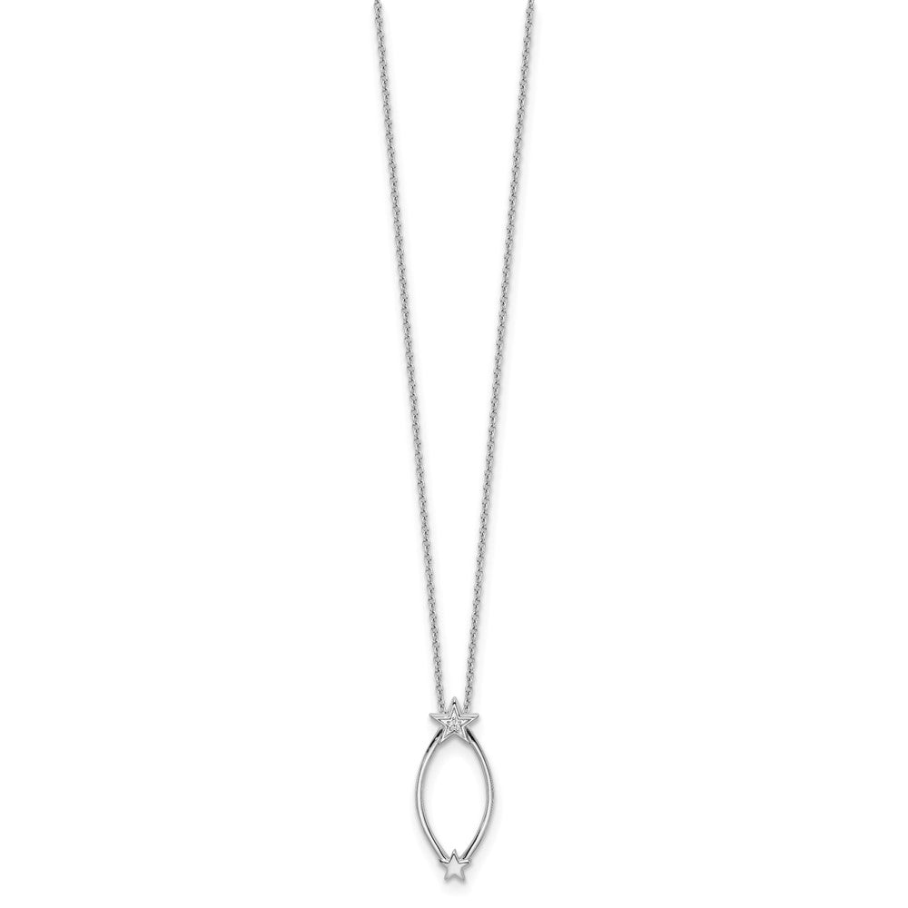Sterling Silver White Ice Rhodium-Plated 18 Inch Diamond Stars Necklace With 2 Extender