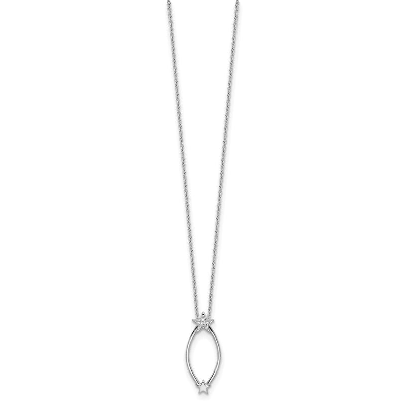 Sterling Silver White Ice Rhodium-Plated 18 Inch Diamond Stars Necklace With 2 Extender