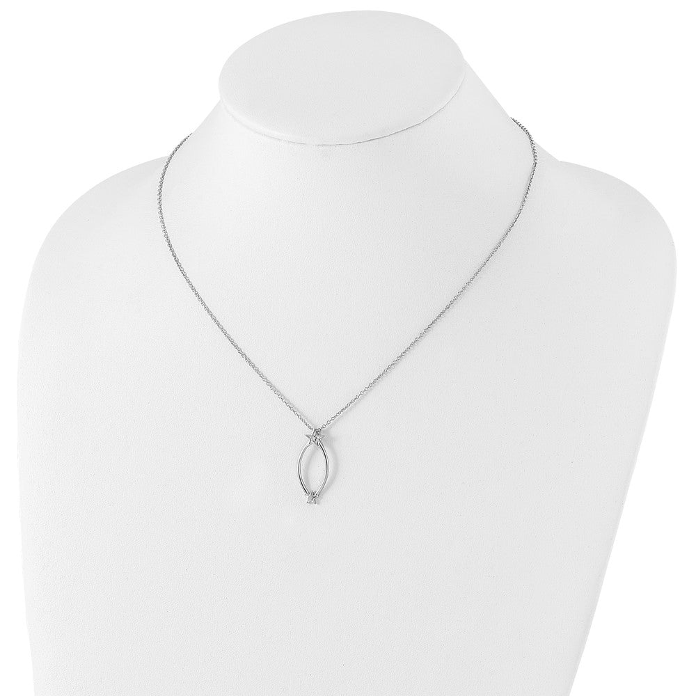 Sterling Silver White Ice Rhodium-Plated 18 Inch Diamond Stars Necklace With 2 Extender