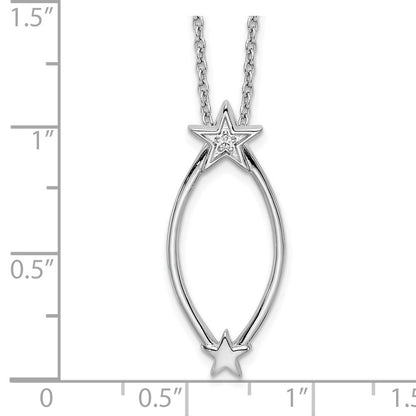 Sterling Silver White Ice Rhodium-Plated 18 Inch Diamond Stars Necklace With 2 Extender