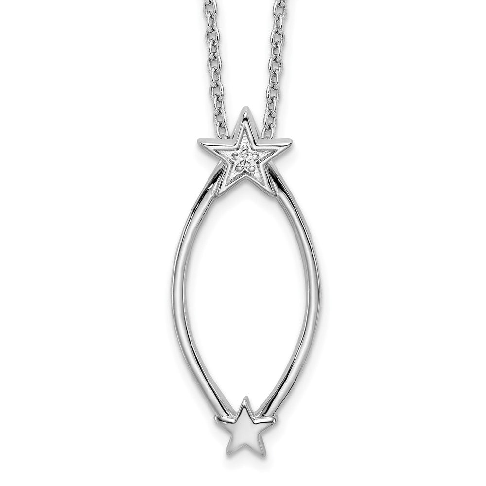 Sterling Silver White Ice Rhodium-Plated 18 Inch Diamond Stars Necklace With 2 Extender