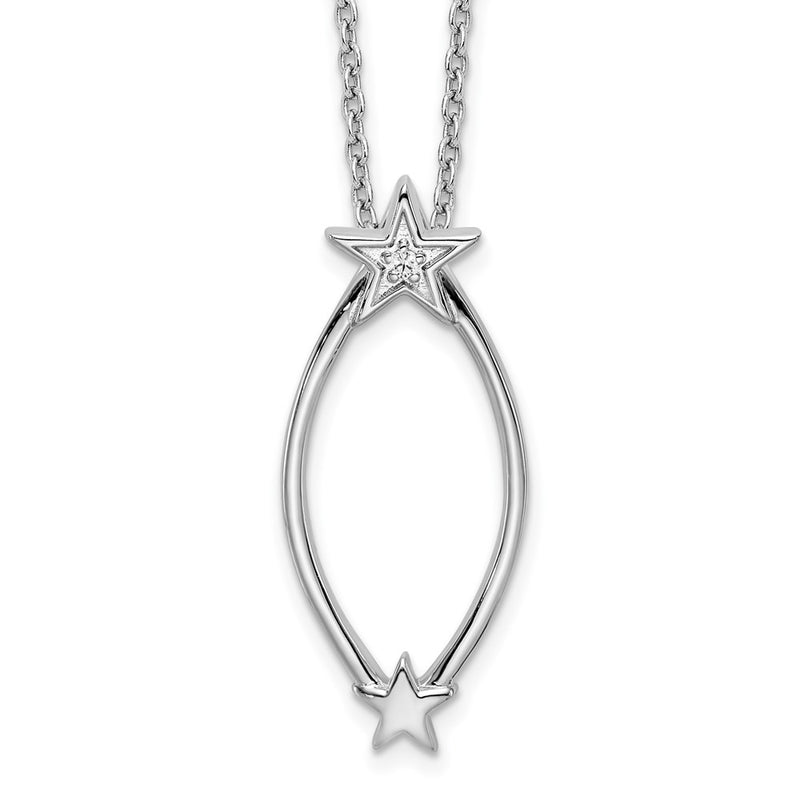 Sterling Silver White Ice Rhodium-Plated 18 Inch Diamond Stars Necklace With 2 Extender